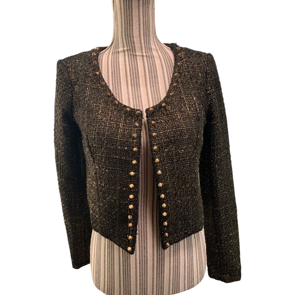 Mustard Seed metallic gold and black studded spiked cropped jacket Blazer small